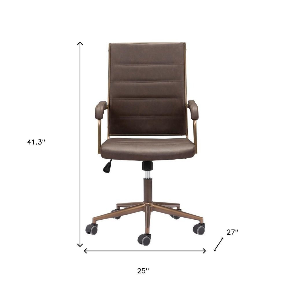 Espresso and Bronze Adjustable Height Swivel Rolling Office Chair