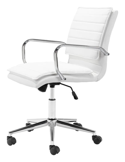 White and Silver Adjustable Height Swivel Rolling Conference Office Chair
