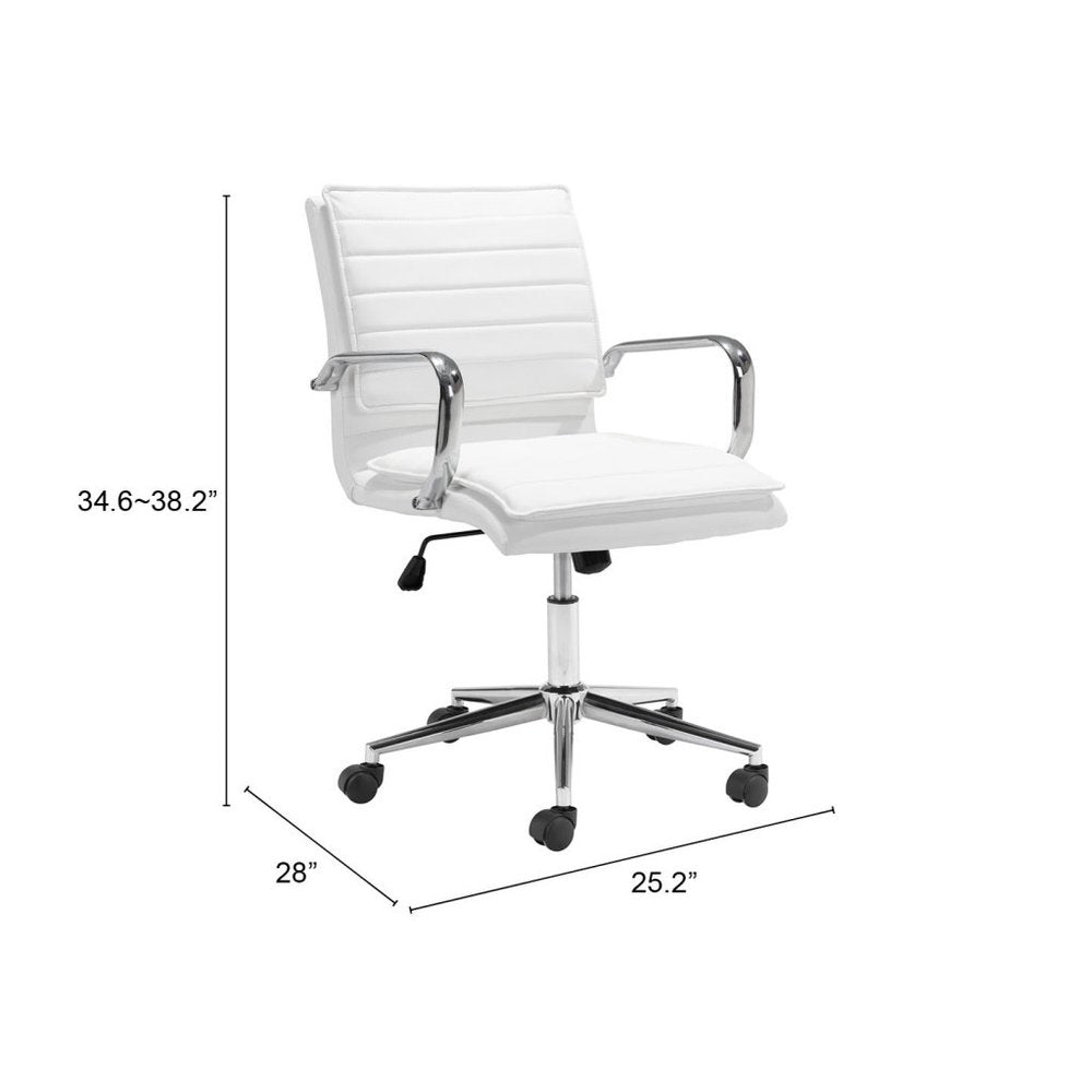 White and Silver Adjustable Height Swivel Rolling Conference Office Chair