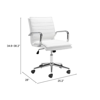 White and Silver Adjustable Height Swivel Rolling Conference Office Chair