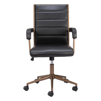 Black and Bronze Adjustable Height Faux Leather Swivel Rolling Office Chair
