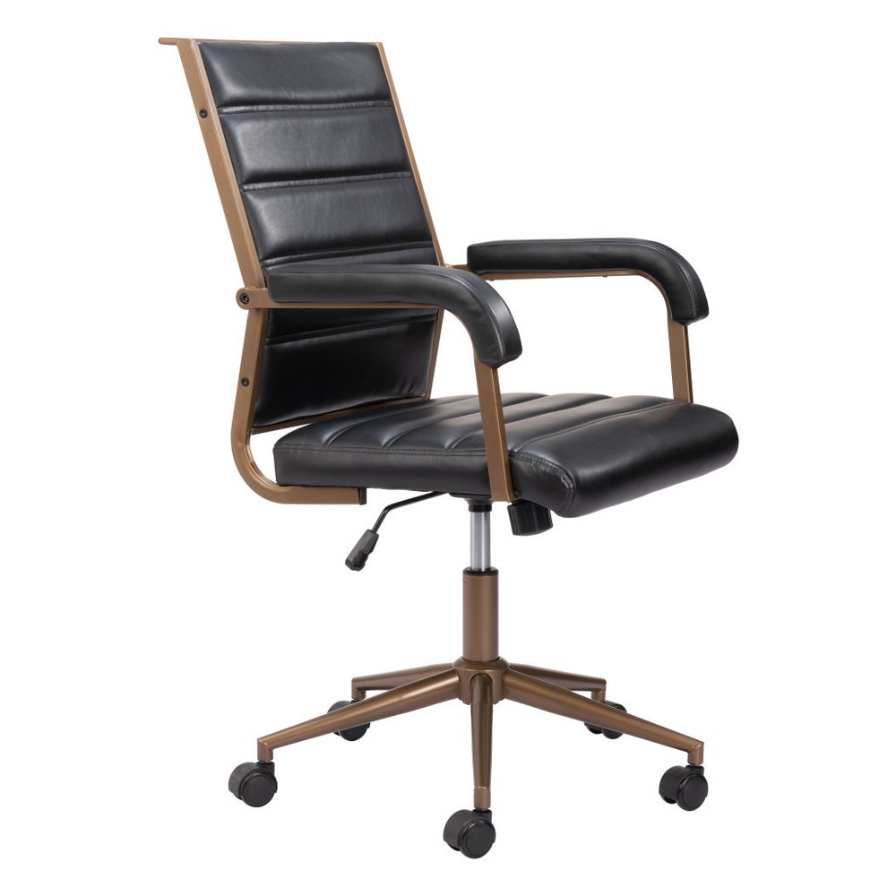 Black and Bronze Adjustable Height Faux Leather Swivel Rolling Office Chair