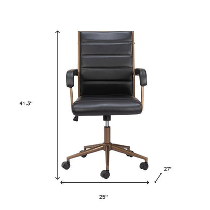 Black and Bronze Adjustable Height Faux Leather Swivel Rolling Office Chair