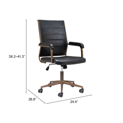 Black and Bronze Adjustable Height Faux Leather Swivel Rolling Office Chair