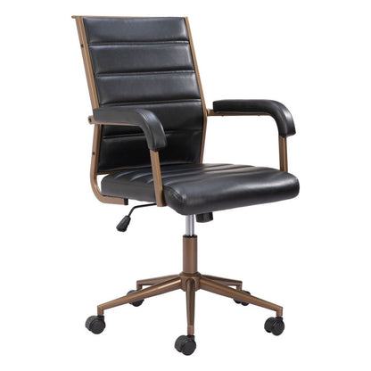 Black and Bronze Adjustable Height Faux Leather Swivel Rolling Office Chair