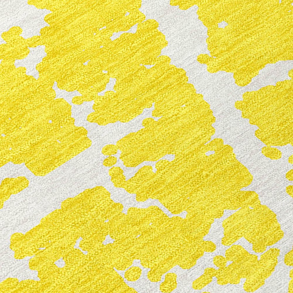 9' X 12' Yellow and White Abstract Washable Non Skid Indoor Outdoor Area Rug