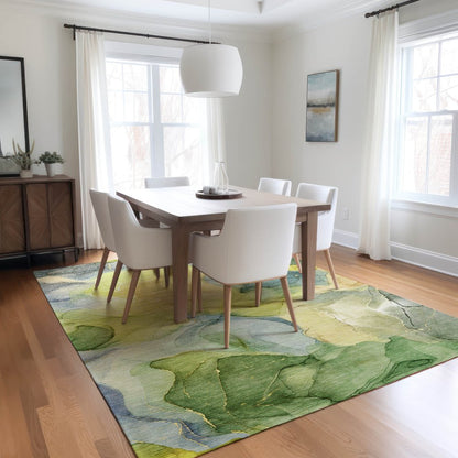 9' X 12' Yellow Abstract Washable Non Skid Indoor Outdoor Area Rug