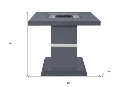 24" Dark Gray and Silver Faux Crystals Glass and Wood Square Pedestal End Table