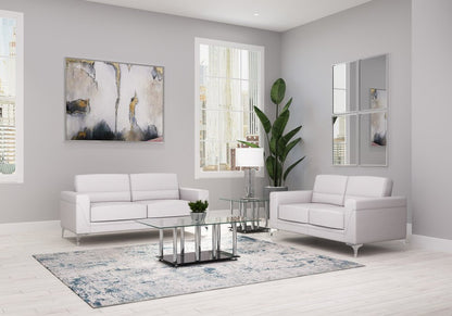 Loveseat de piel sintética gris claro y plateado de 63"