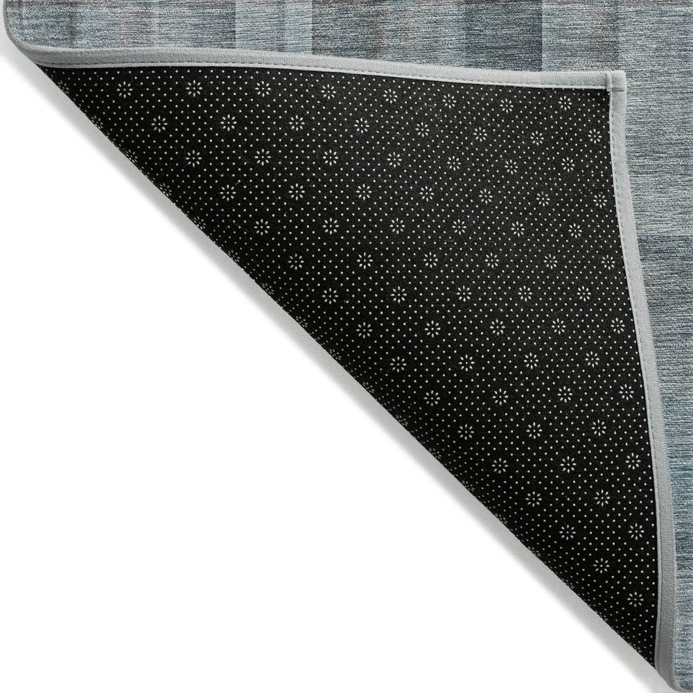 9' X 12' Teal Plaid Washable Non Skid Indoor Outdoor Area Rug