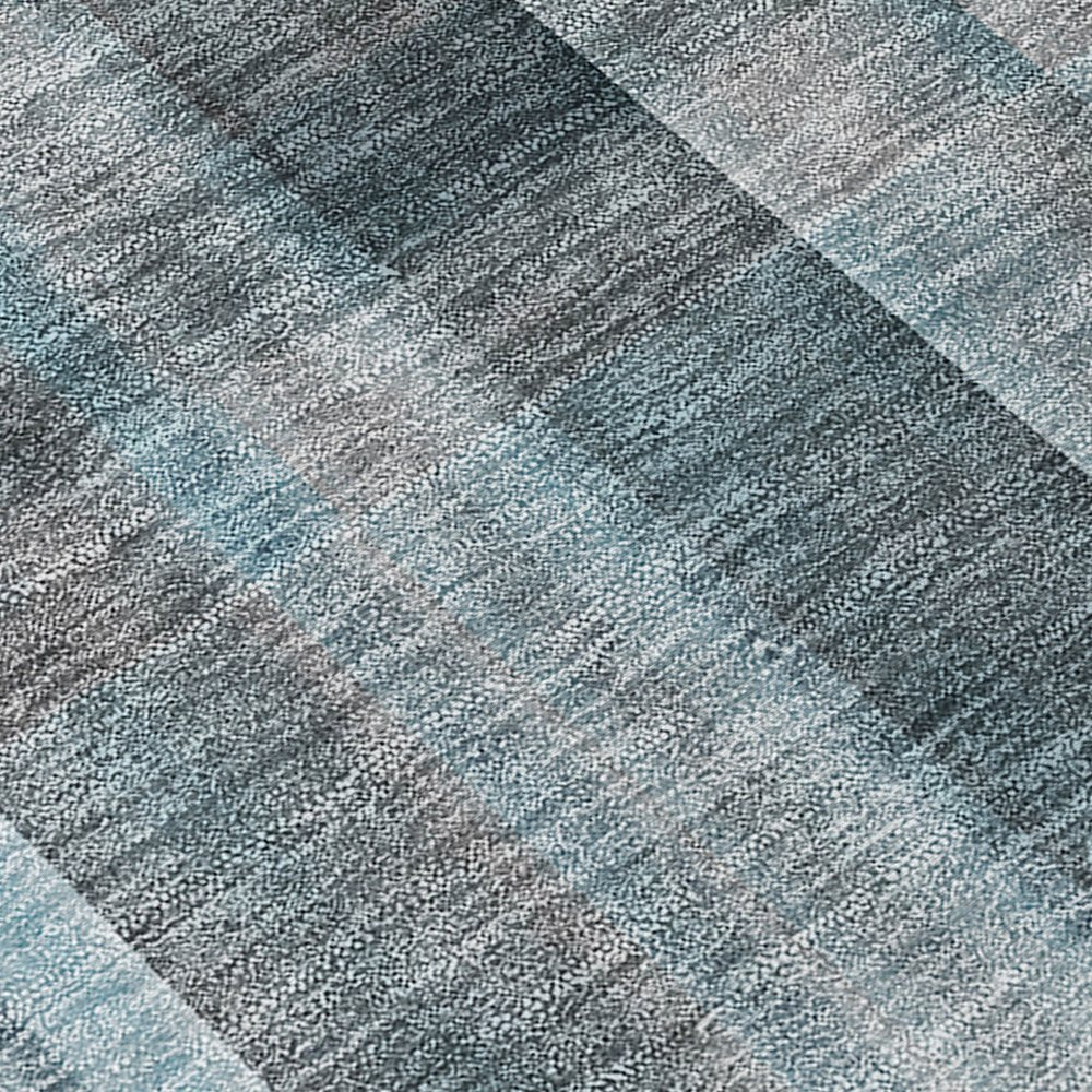 9' X 12' Teal Plaid Washable Non Skid Indoor Outdoor Area Rug