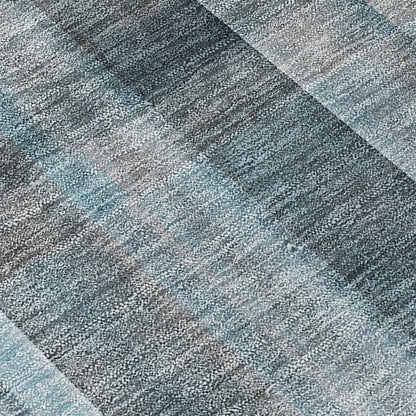 9' X 12' Teal Plaid Washable Non Skid Indoor Outdoor Area Rug