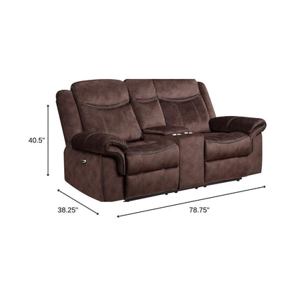 Loveseat eléctrico reclinable de microfibra marrón oscuro de 79" con almacenamiento