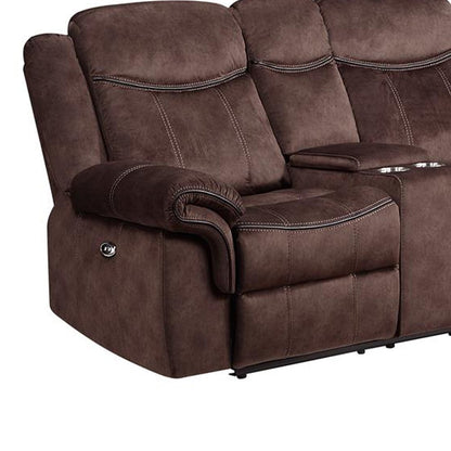 Loveseat eléctrico reclinable de microfibra marrón oscuro de 79" con almacenamiento