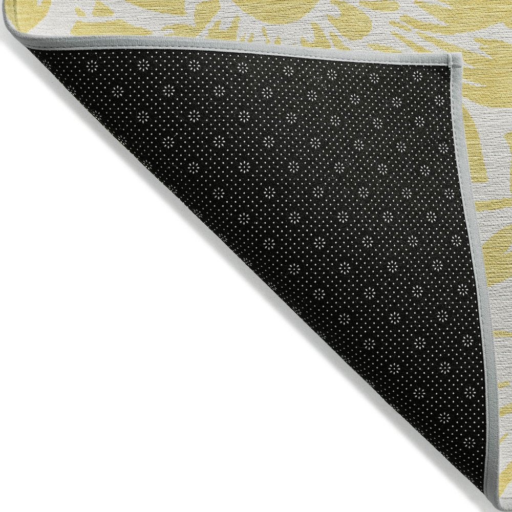 9' X 12' Yellow and Ivory Floral Washable Non Skid Indoor Outdoor Area Rug