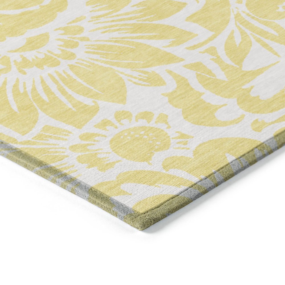 9' X 12' Yellow and Ivory Floral Washable Non Skid Indoor Outdoor Area Rug