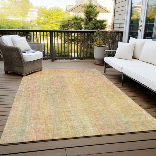 9' X 12' Yellow and Orange Striped Washable Non Skid Indoor Outdoor Area Rug