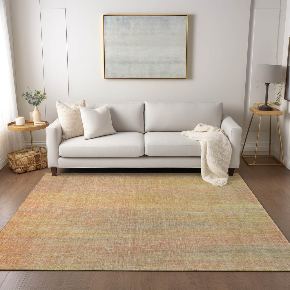 9' X 12' Yellow and Orange Striped Washable Non Skid Indoor Outdoor Area Rug