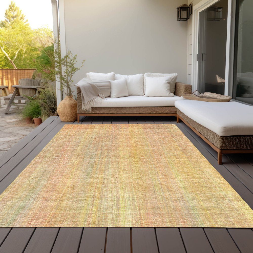 9' X 12' Yellow and Orange Striped Washable Non Skid Indoor Outdoor Area Rug