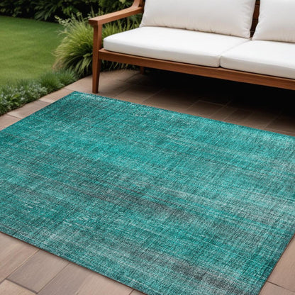 9' X 12' Teal Striped Washable Non Skid Indoor Outdoor Area Rug