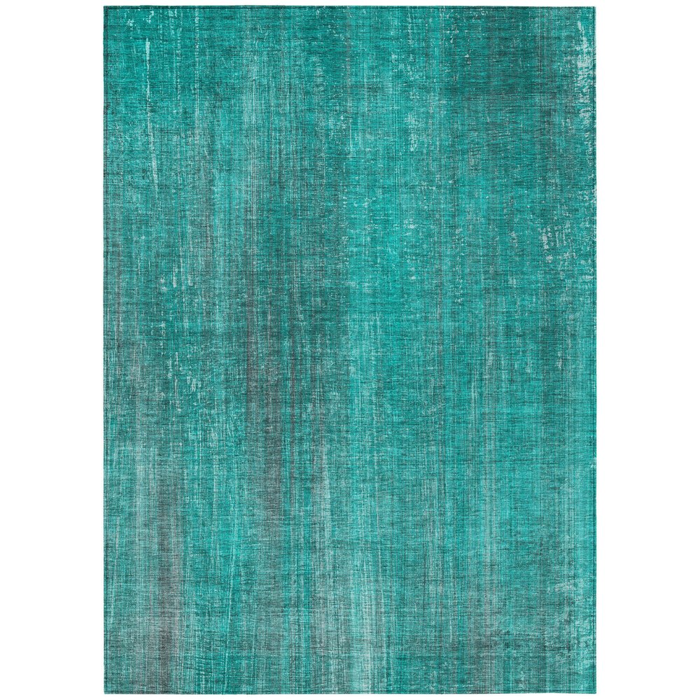 9' X 12' Teal Striped Washable Non Skid Indoor Outdoor Area Rug