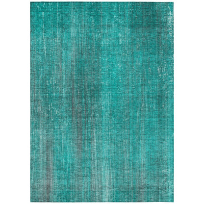 9' X 12' Teal Striped Washable Non Skid Indoor Outdoor Area Rug