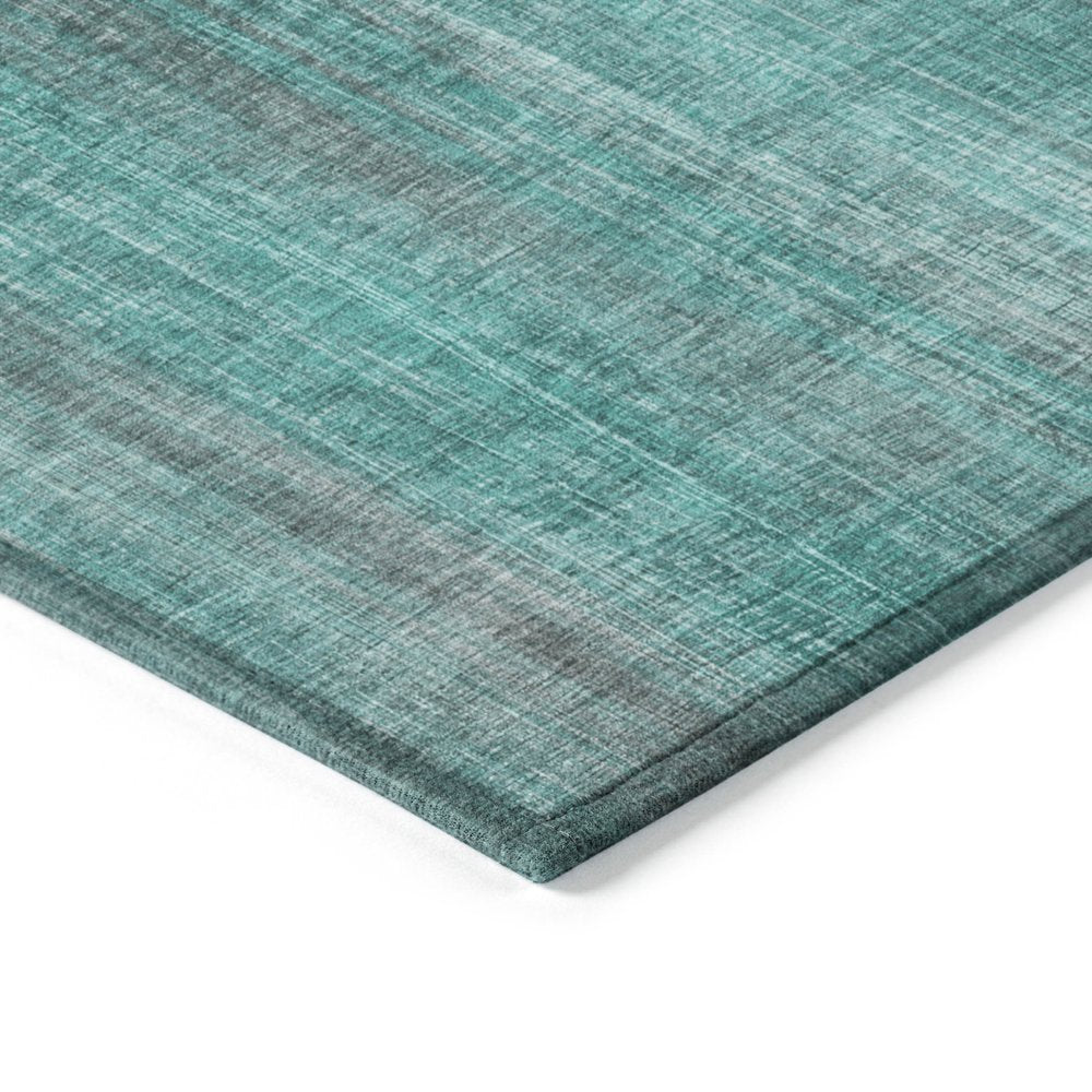9' X 12' Teal Striped Washable Non Skid Indoor Outdoor Area Rug