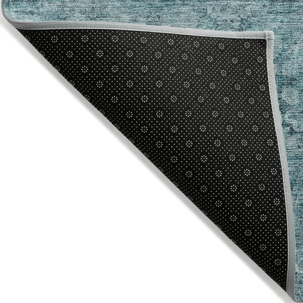 9' X 12' Teal Floral Medallion Washable Non Skid Indoor Outdoor Area Rug