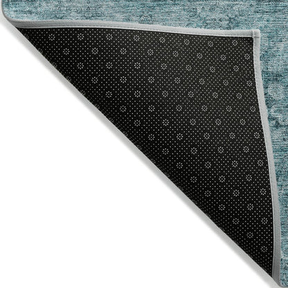 9' X 12' Teal Floral Medallion Washable Non Skid Indoor Outdoor Area Rug