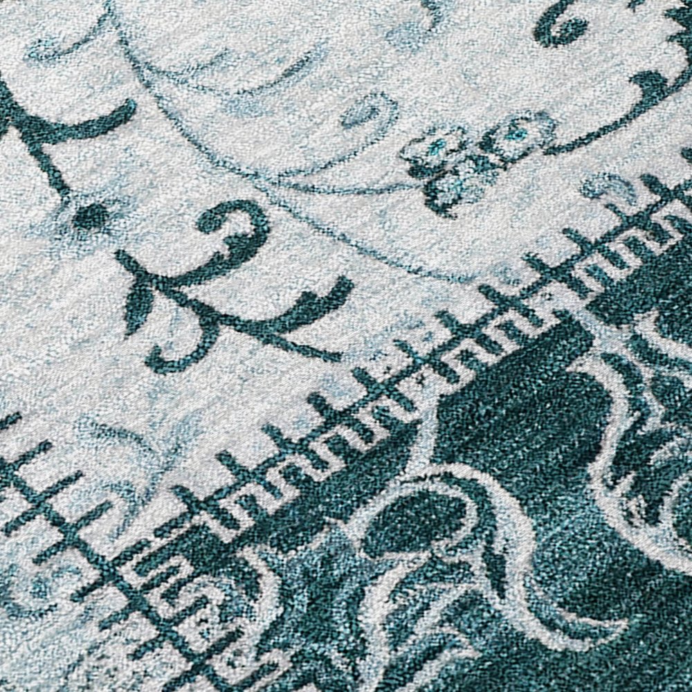 9' X 12' Teal Patchwork Washable Non Skid Indoor Outdoor Area Rug