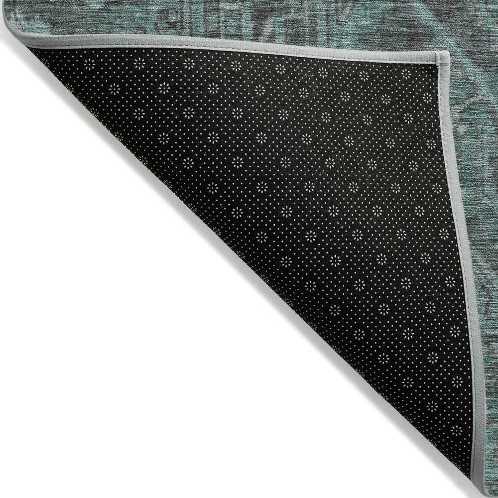 9' X 12' Turquoise Oriental Washable Non Skid Indoor Outdoor Area Rug
