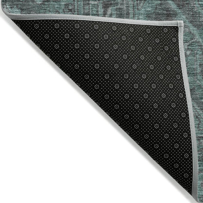 9' X 12' Turquoise Oriental Washable Non Skid Indoor Outdoor Area Rug