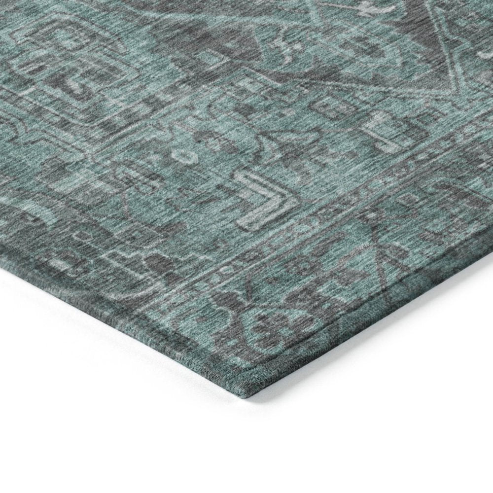 9' X 12' Turquoise Oriental Washable Non Skid Indoor Outdoor Area Rug