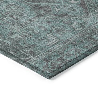9' X 12' Turquoise Oriental Washable Non Skid Indoor Outdoor Area Rug