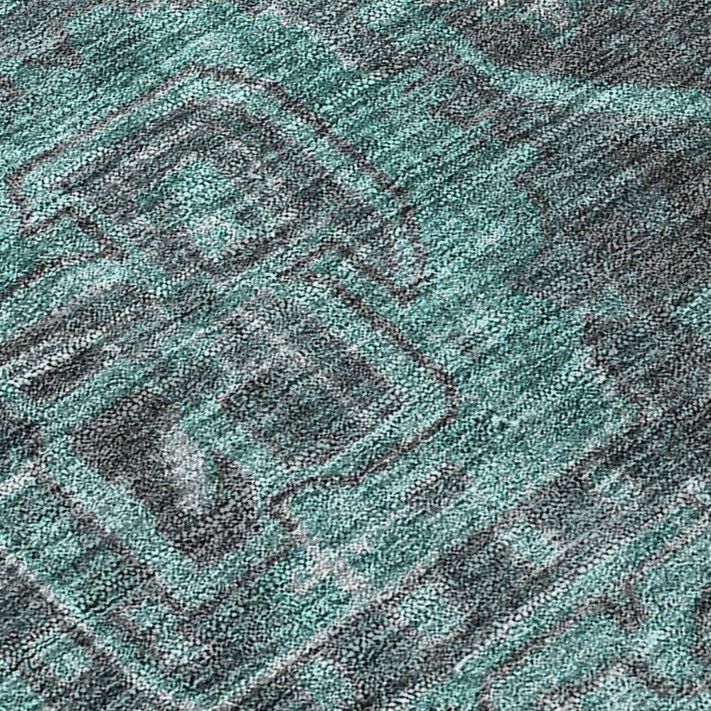 9' X 12' Turquoise Oriental Washable Non Skid Indoor Outdoor Area Rug
