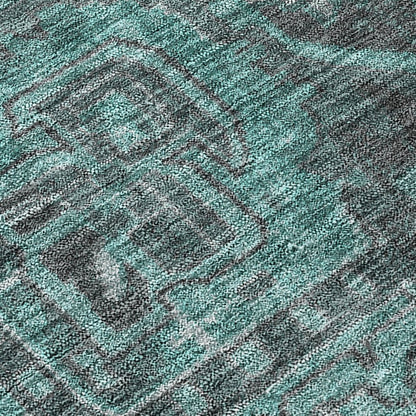 9' X 12' Turquoise Oriental Washable Non Skid Indoor Outdoor Area Rug