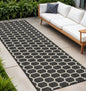 10' Black And Ivory Geometric Indoor Outdoor Runner Rug