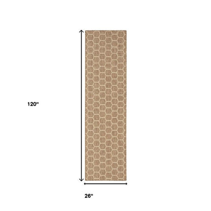 10' Natural And Beige Geometric Indoor Outdoor Runner Rug