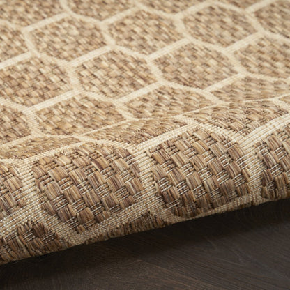 10' Natural And Beige Geometric Indoor Outdoor Runner Rug
