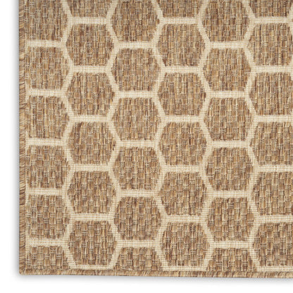 10' Natural And Beige Geometric Indoor Outdoor Runner Rug