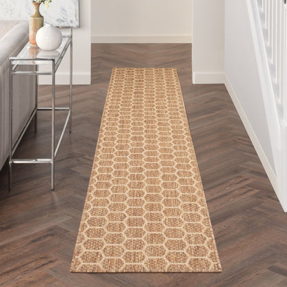 10' Natural And Beige Geometric Indoor Outdoor Runner Rug