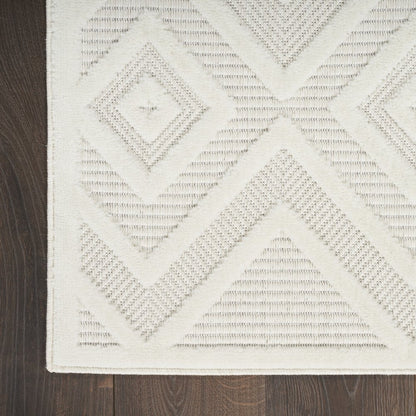 10' Ivory And White Geometric Indoor Outdoor Runner Rug