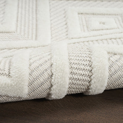 10' Ivory And White Geometric Indoor Outdoor Runner Rug