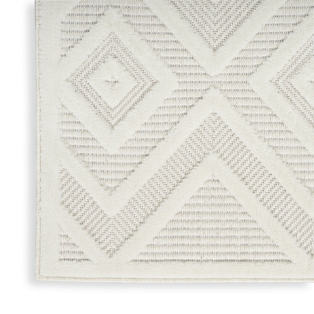 10' Ivory And White Geometric Indoor Outdoor Runner Rug