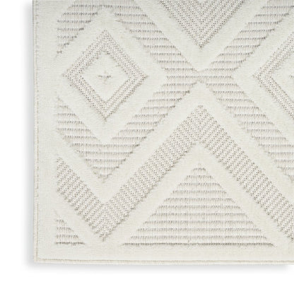 10' Ivory And White Geometric Indoor Outdoor Runner Rug