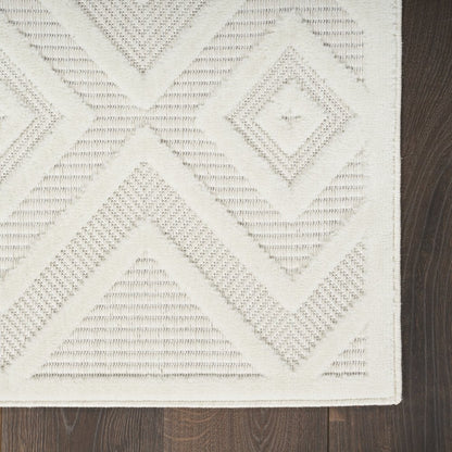 10' Ivory And White Geometric Indoor Outdoor Runner Rug