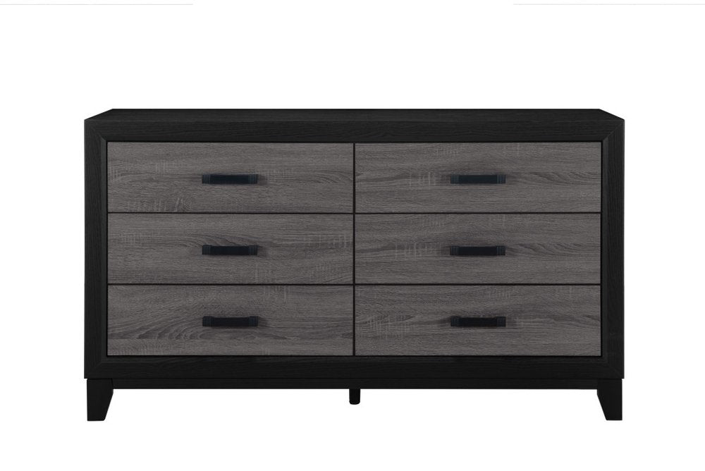Cómoda doble de madera negra y gris de 58" con seis cajones