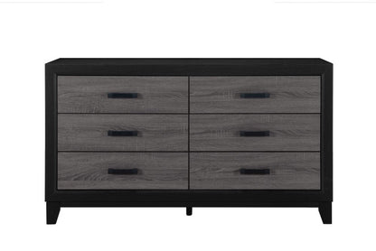 Cómoda doble de madera negra y gris de 58" con seis cajones