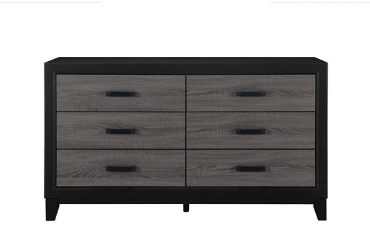 Cómoda doble de madera negra y gris de 58" con seis cajones