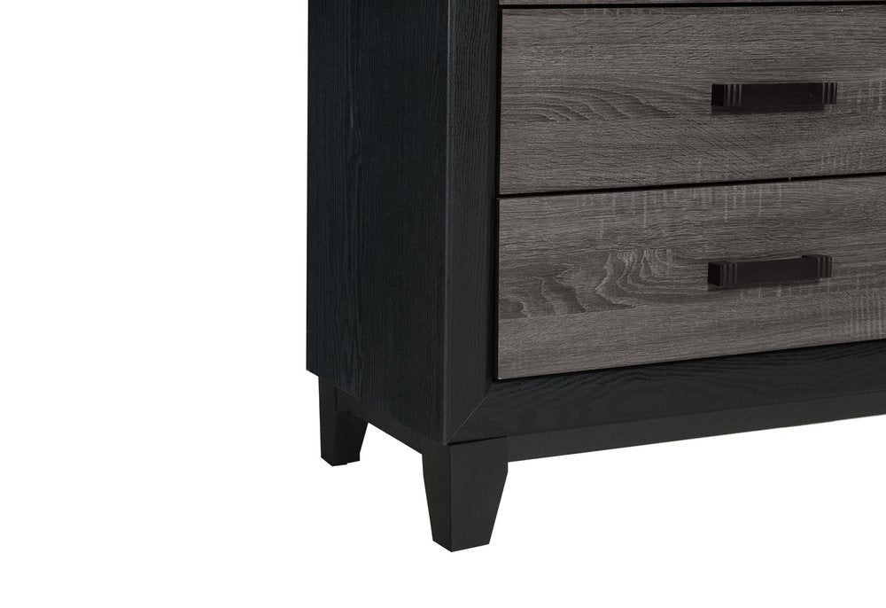 Cómoda doble de madera negra y gris de 58" con seis cajones